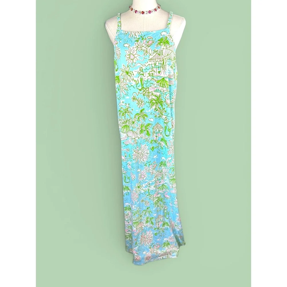 Lilly Pulitzer NWOT Mermaid Cove Maxi Dress SZXL Blue Green Cotton Linen blend - Picture 5 of 15
